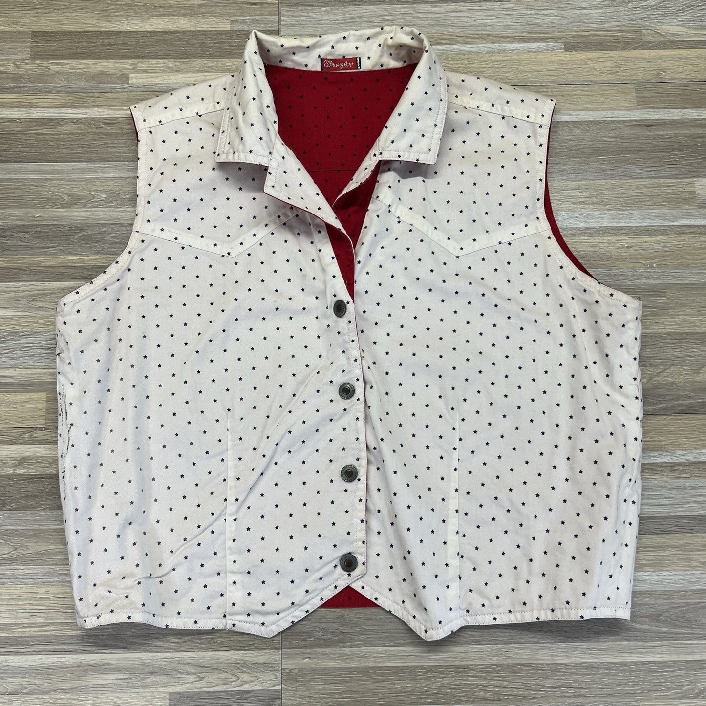 Vintage Wrangler Women’s Reversible Vest Red White Stars Fourth July Sz M - M197