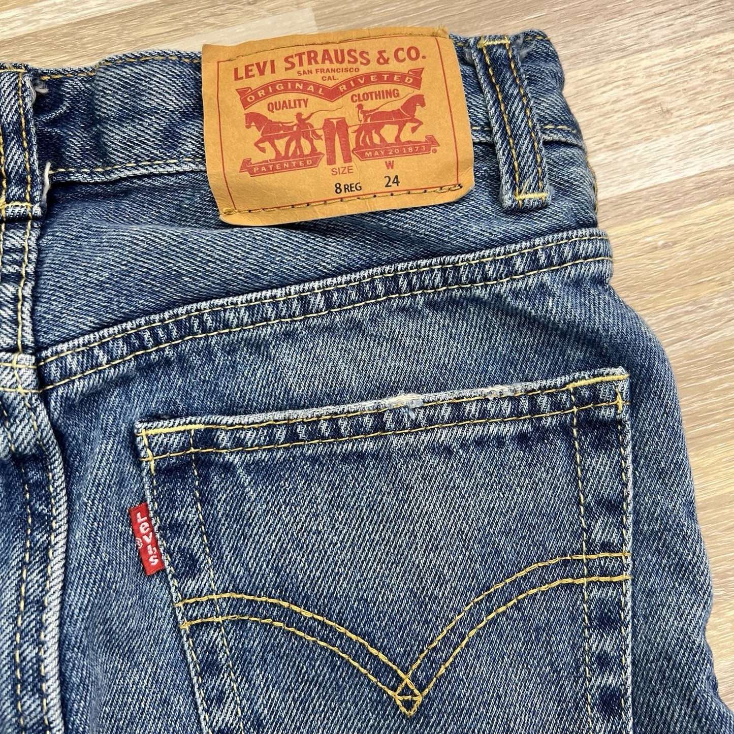 Levi’s 511 Slim Fit Kids Size 8 Distressed Denim Shorts Dark Adjustable - JL498
