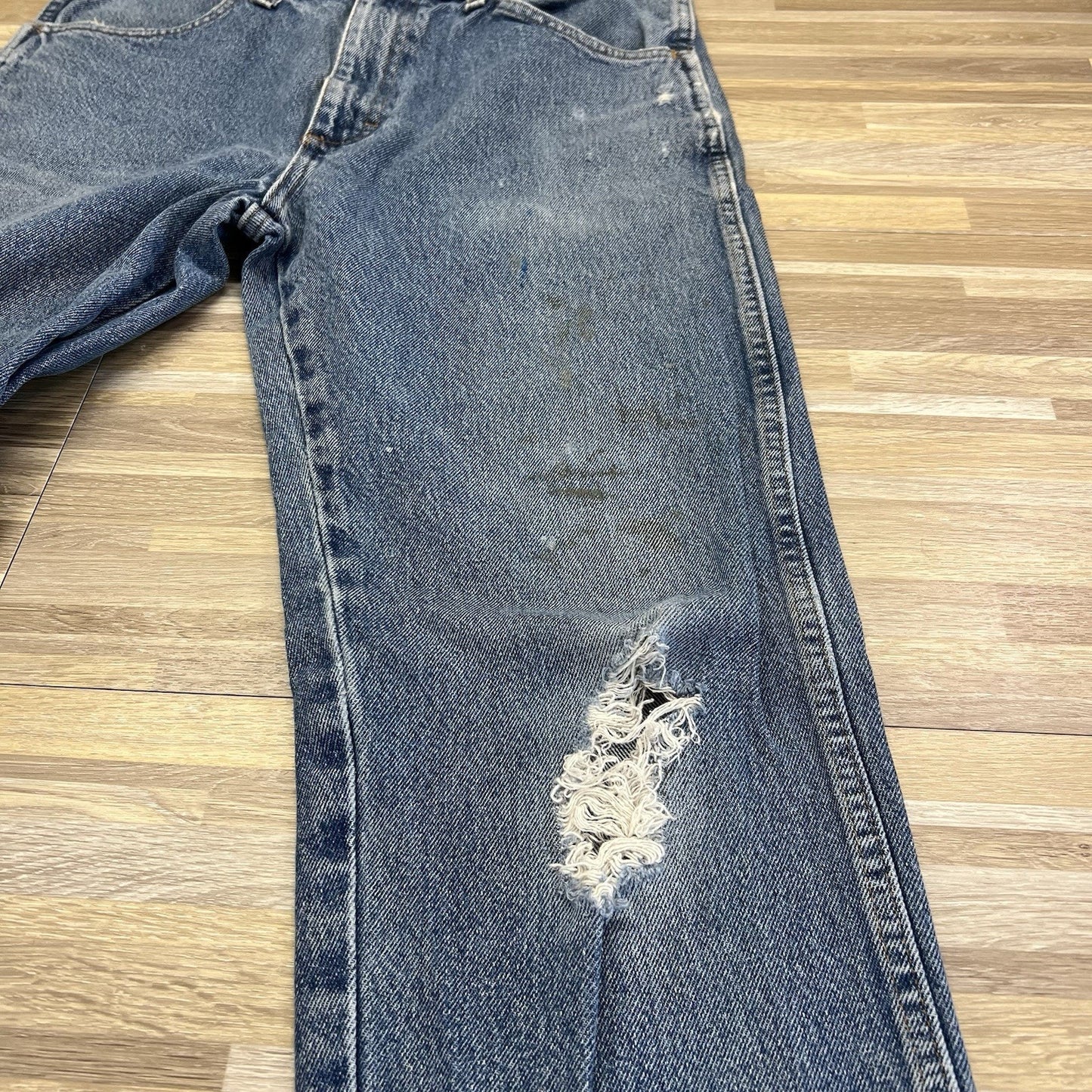 VTG Rustler Denim Blue Jeans 32X33 Workwear Naturally Distressed Cowboy - N683