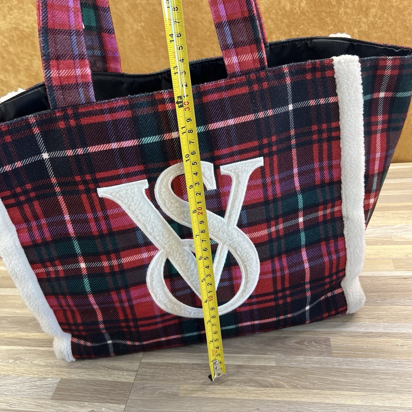 Victoria's Secret Flannel Sherpa Double Handle Tote Bag Red Plaid - JN324