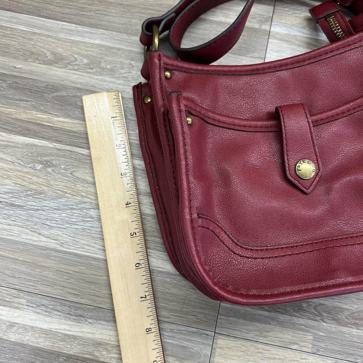 Frye and Co Handbag Crossbody Purse Maroon Vegan Leather - JL374