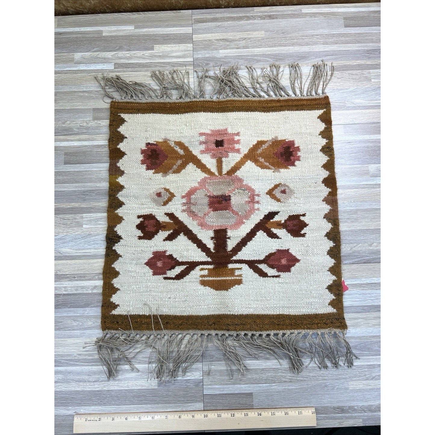 VTG Cepelia Kilim Polish Small Hand Woven Rug Decor Original Tag 20” - JL453