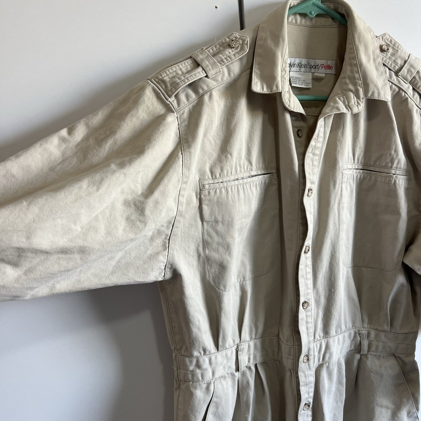 VTG Calvin Klein Sport Women's M Petite Jumpsuit Beige Cotton - 2S582