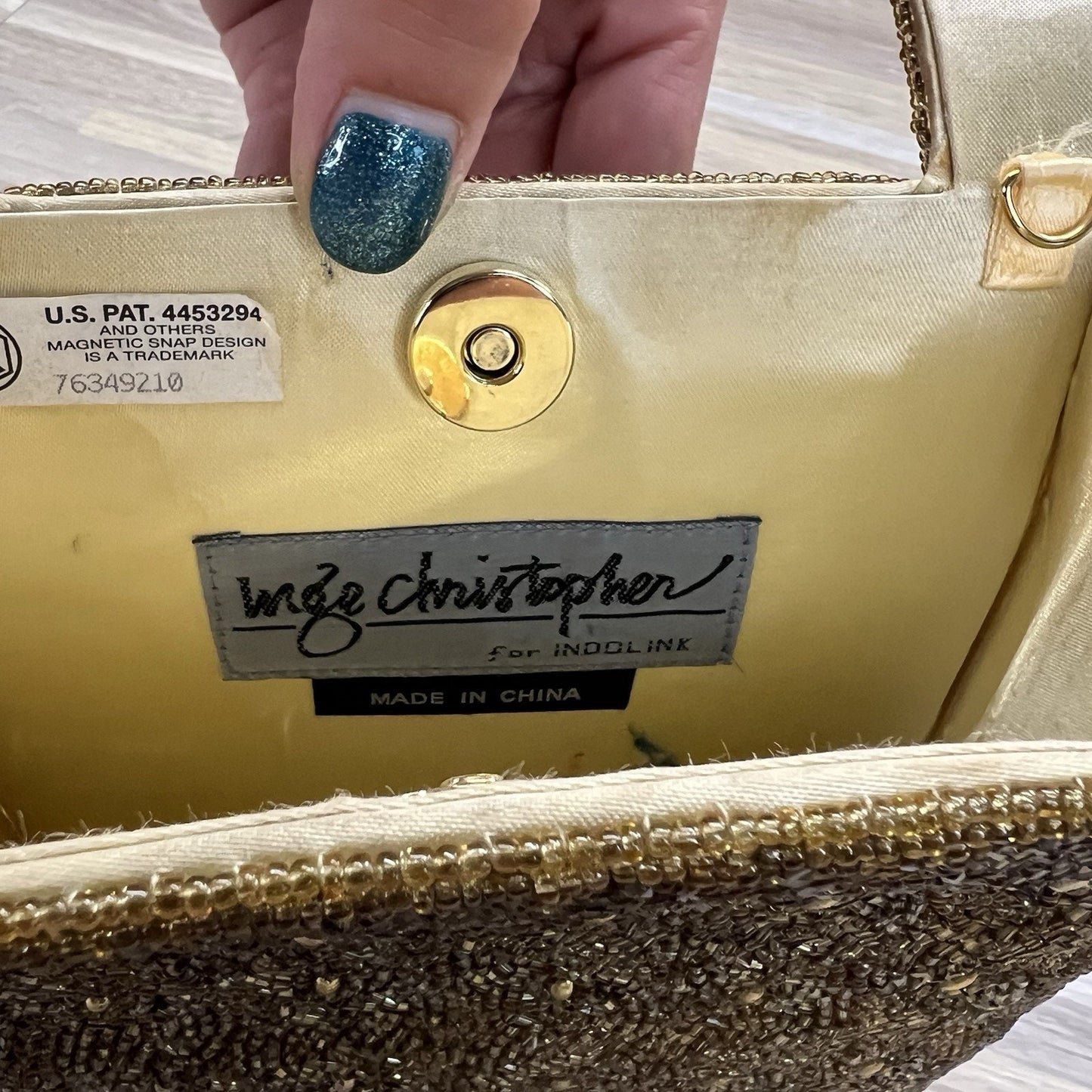 VTG Inge Christopher Indolink Gold Beaded Evening Bag Purse Clutch - 8S569