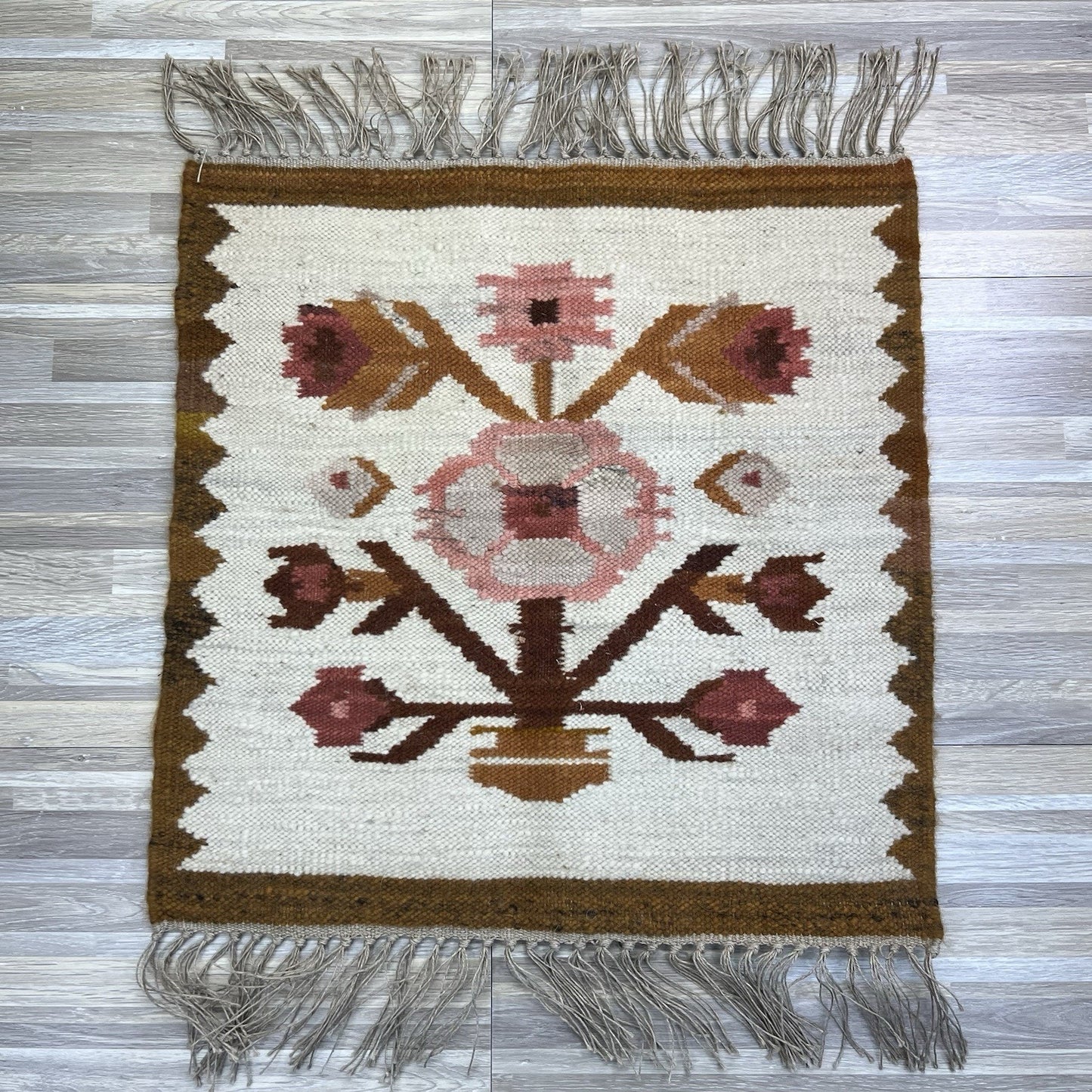VTG Cepelia Kilim Polish Small Hand Woven Rug Decor Original Tag 20” - JL453