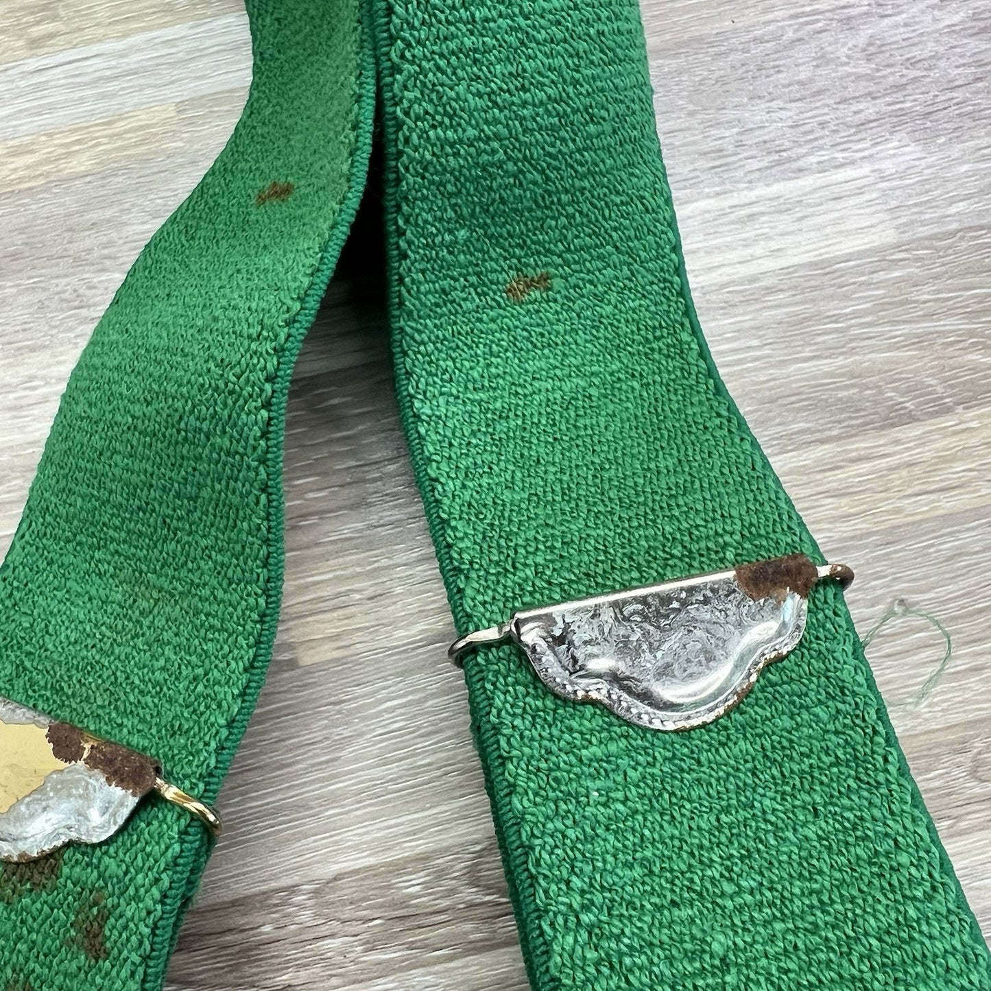 VTG Oregon Logging Suspenders Green Elastic Adjustable ROUGH Condition - JL394
