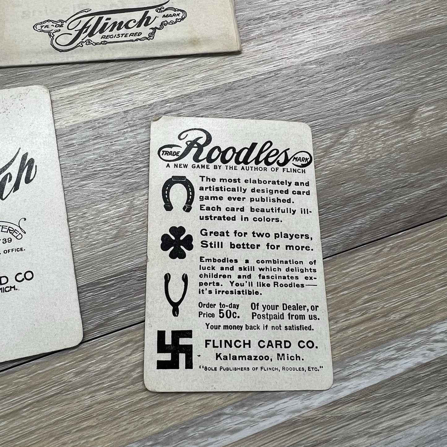 VTG 1913 Flinch Card Game w/Original Box & Instructions - Flinch Card Co - D689