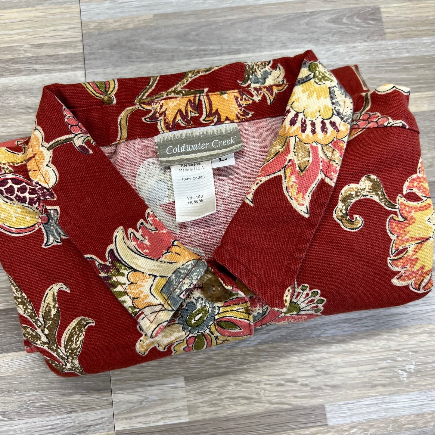 Coldwater Creek Lightweight Denim Shirt Floral Jacket Size L - A109