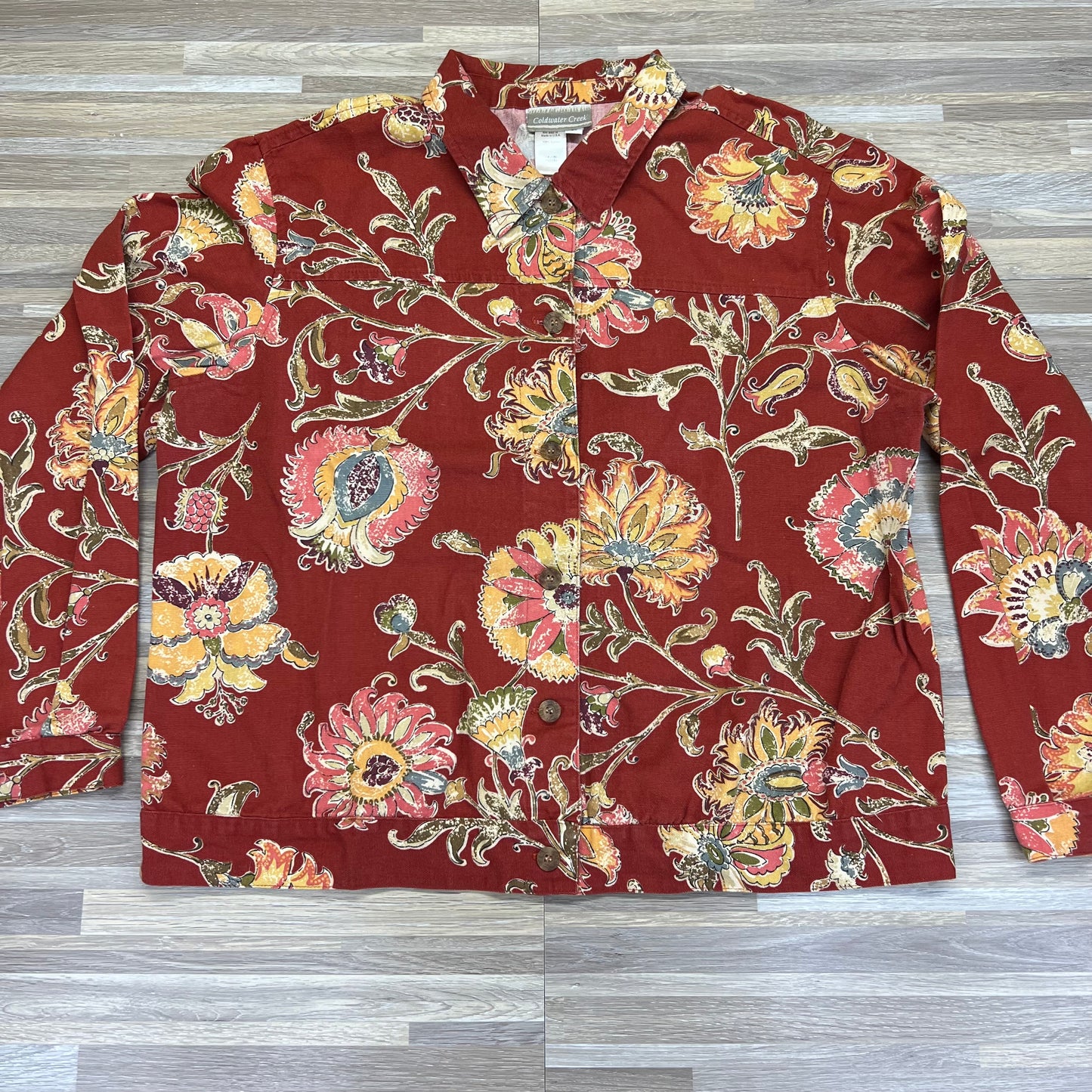 Coldwater Creek Lightweight Denim Shirt Floral Jacket Size L - A109