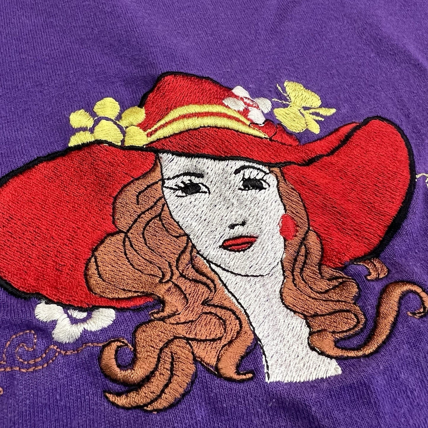 VTG Red Hat Society Women’s T Shirt Purple Size XL Embroidered - JL485