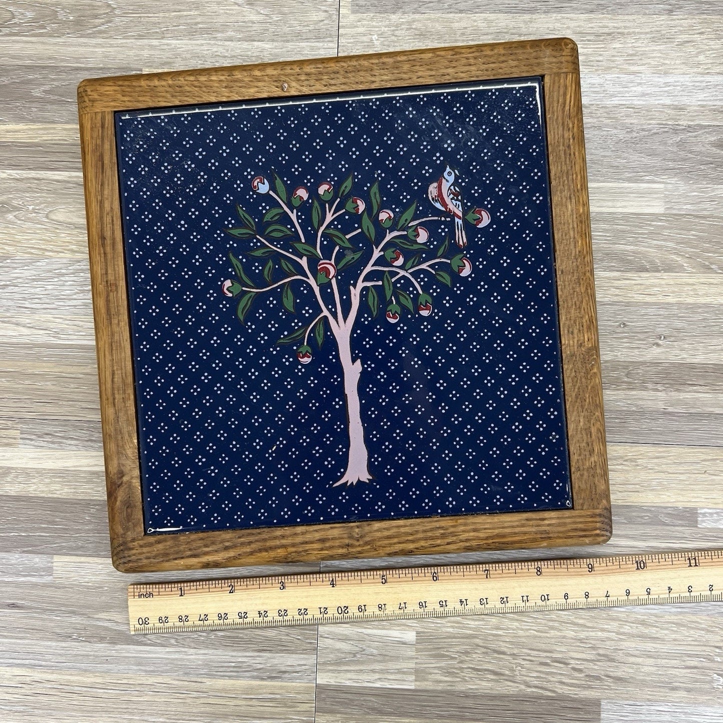 Vintage Framed Tile Art Bird of Peace And Tree 9” - A116