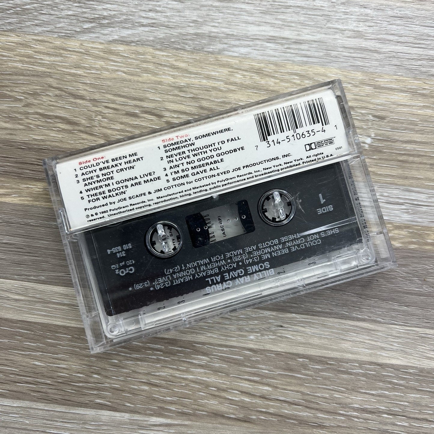 Billy Ray Cyrus Some Gave All 1992 Cassette Tape 314-510 635-4 - JL425