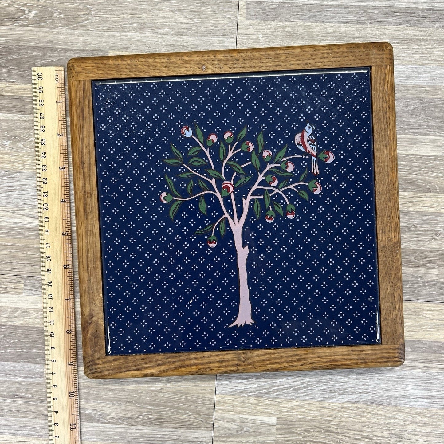 Vintage Framed Tile Art Bird of Peace And Tree 9” - A116