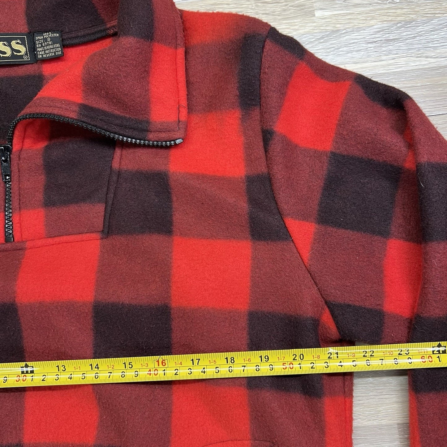 VTG Boss Buffalo Plaid Pullover Fleece Red Black Size Small - JL496
