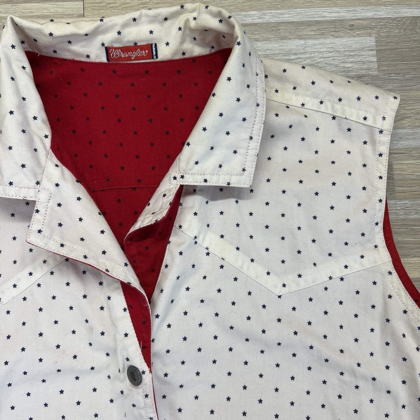 Vintage Wrangler Women’s Reversible Vest Red White Stars Fourth July Sz M - M197