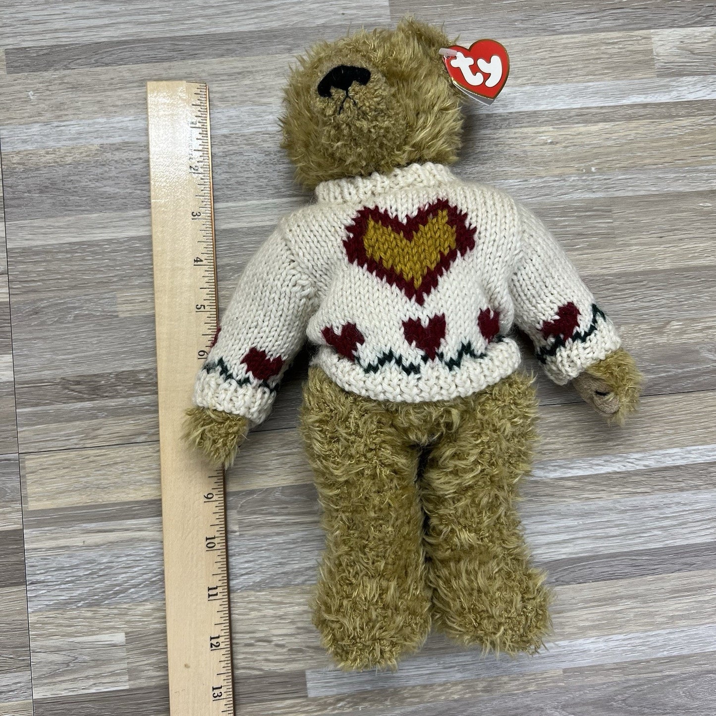 Vintage 1993 TY Bear W/Sweater Attic Treasures Collection Heartley Plush - M223