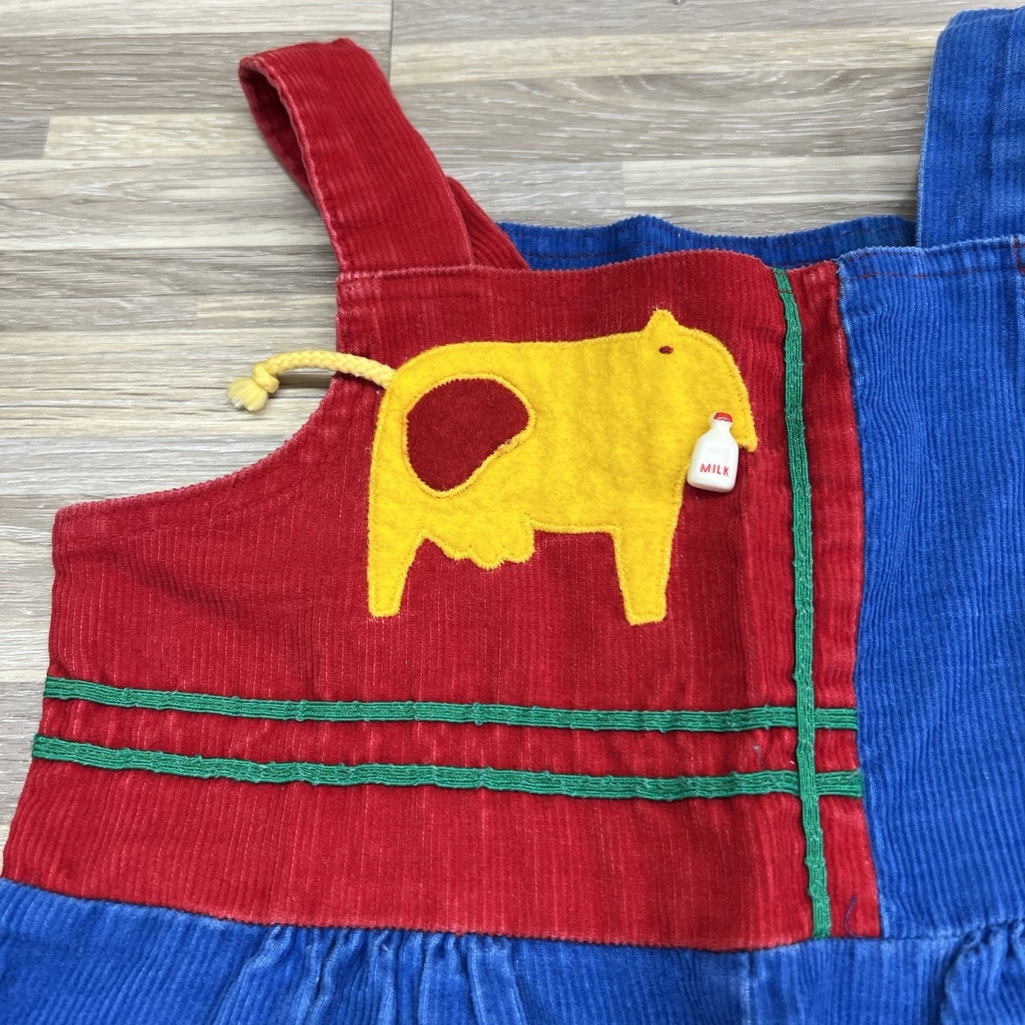 VTG Ruth Scharf Toddler Overalls Corduroy Milk Cow Size 3T - JN293