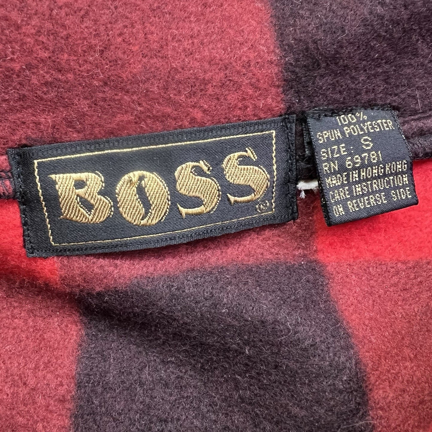 VTG Boss Buffalo Plaid Pullover Fleece Red Black Size Small - JL496