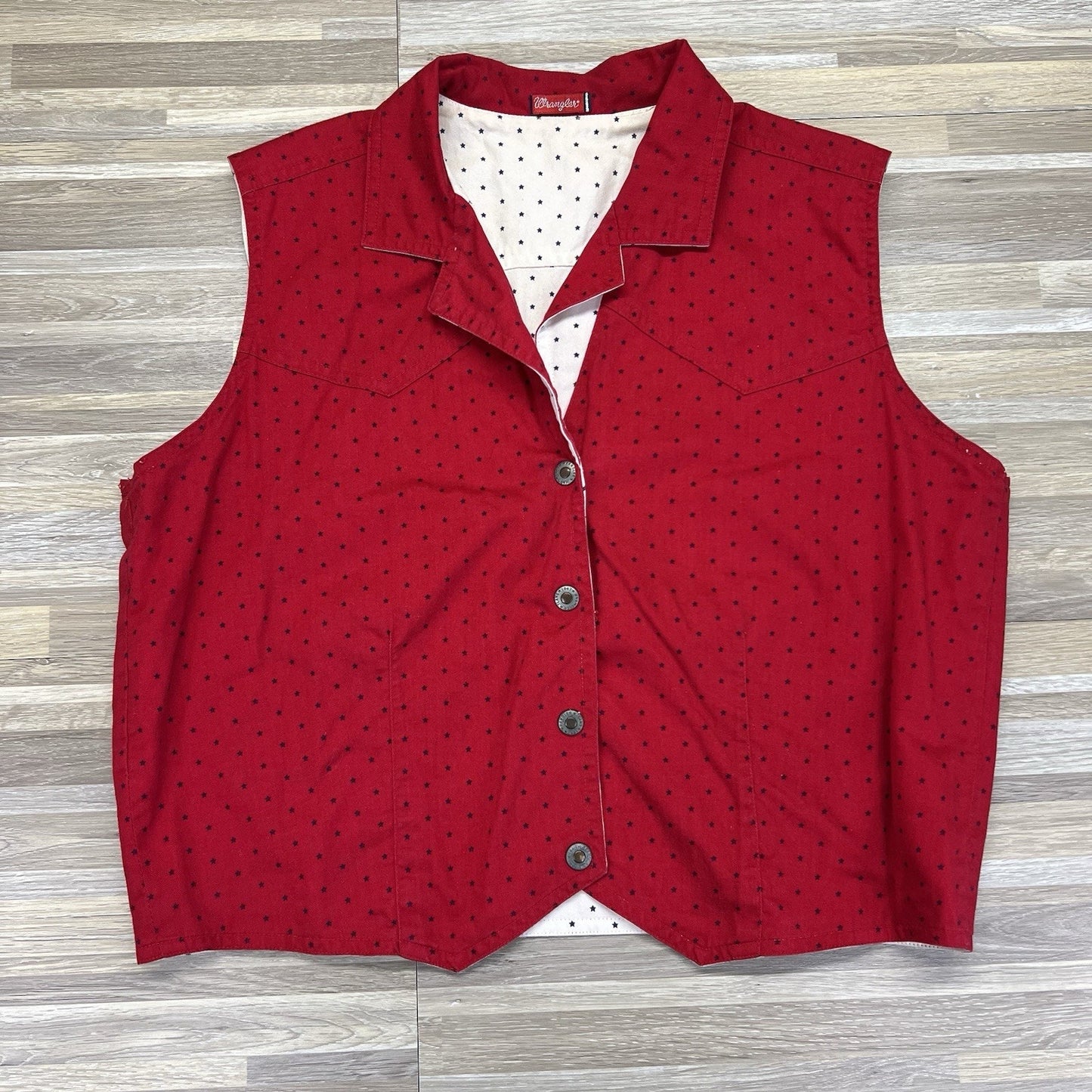 Vintage Wrangler Women’s Reversible Vest Red White Stars Fourth July Sz M - M197