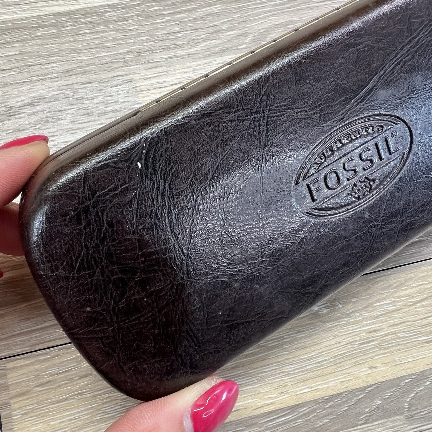 Fossil Sunglasses Case Brown Clamshell Hard Case Eyeglasses - JL490