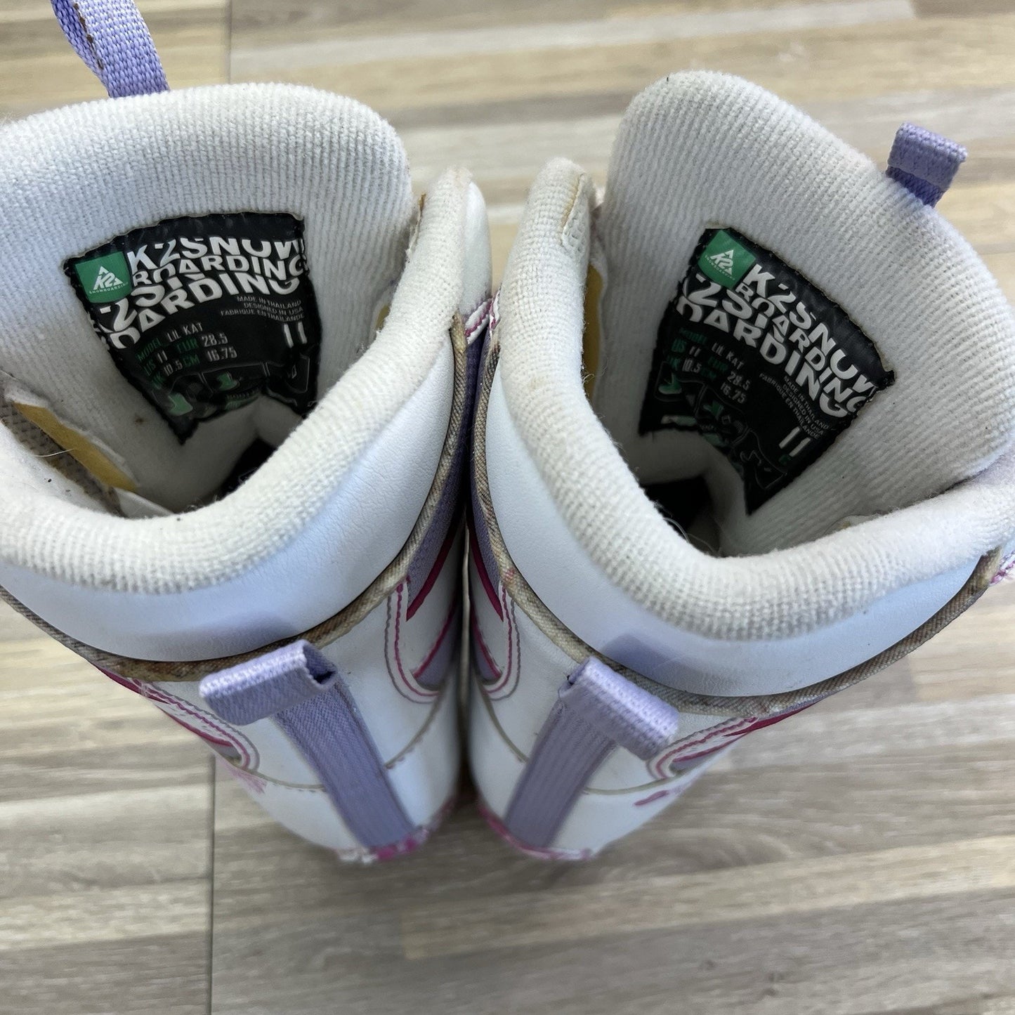 K2 Girls Snowboarding Boots Lil Kat White Purple *Fair Condition” Sz 11 - JN357