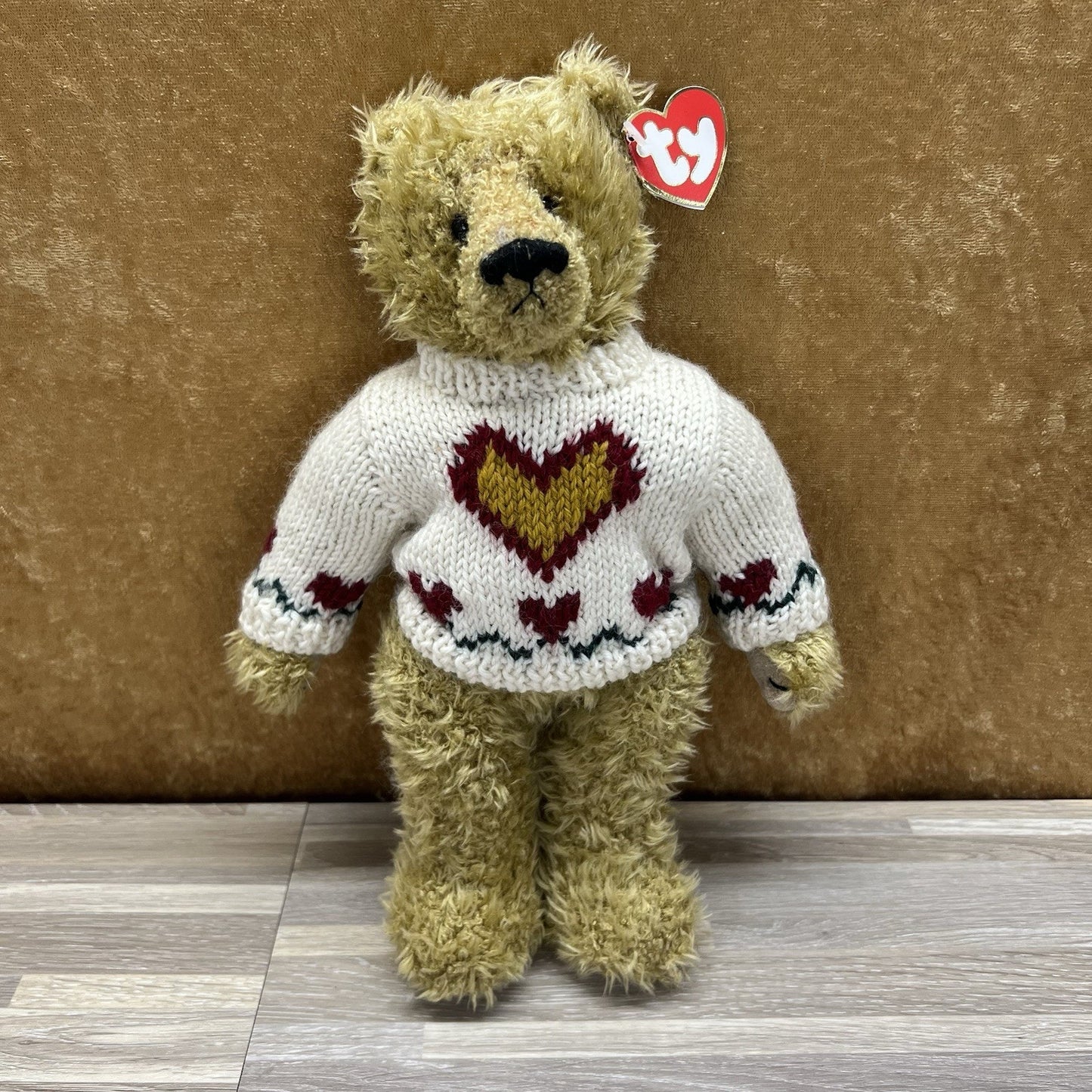 Vintage 1993 TY Bear W/Sweater Attic Treasures Collection Heartley Plush - M223