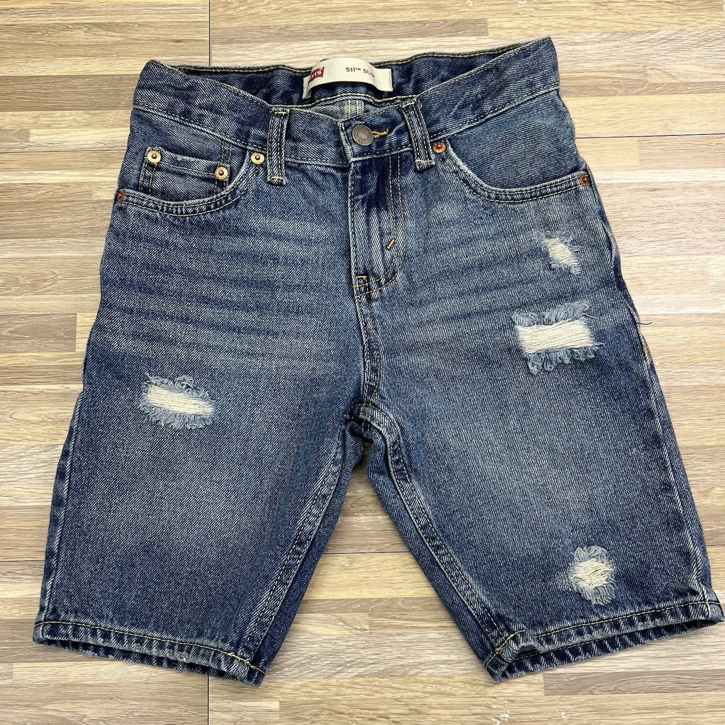 Levi’s 511 Slim Fit Kids Size 8 Distressed Denim Shorts Dark Adjustable - JL498