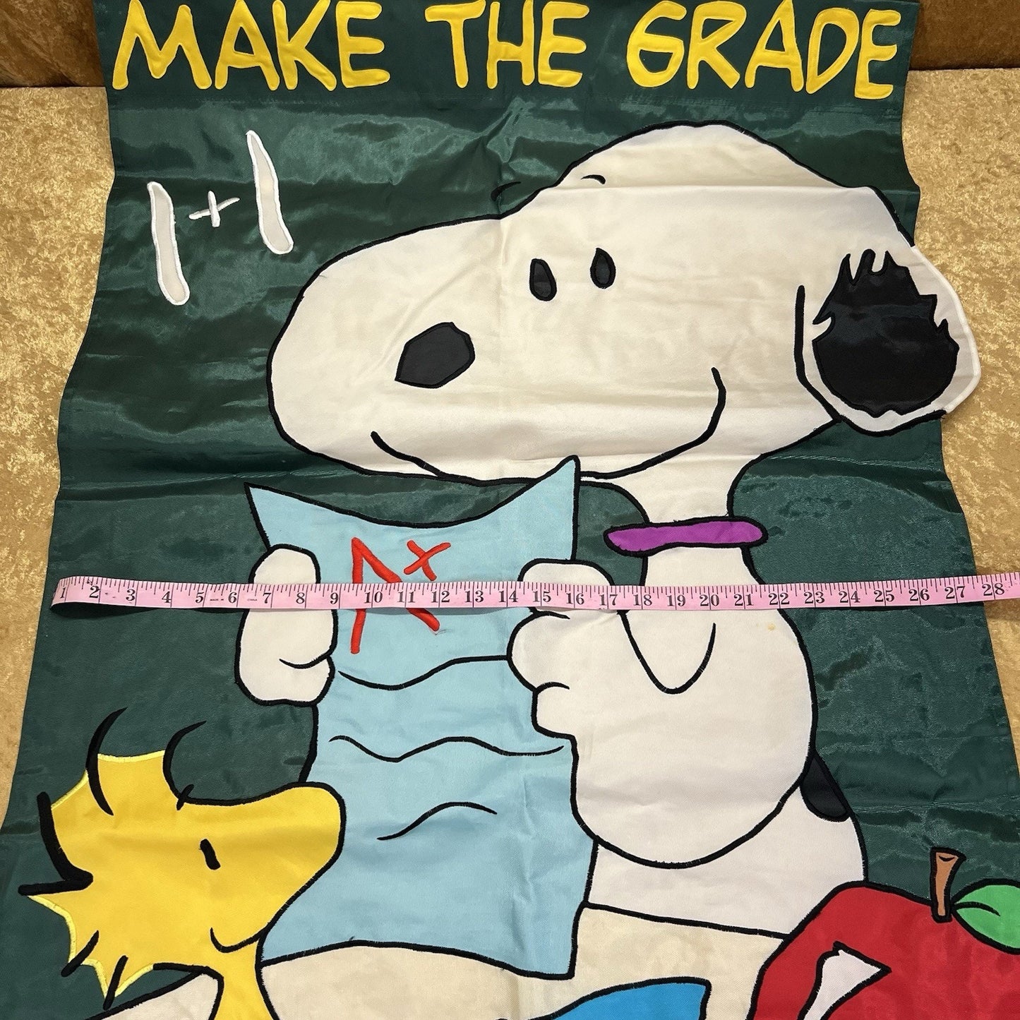 Vintage Peanuts Snoopy & Woodstock Stitched Double Sided Banner Make The Grade