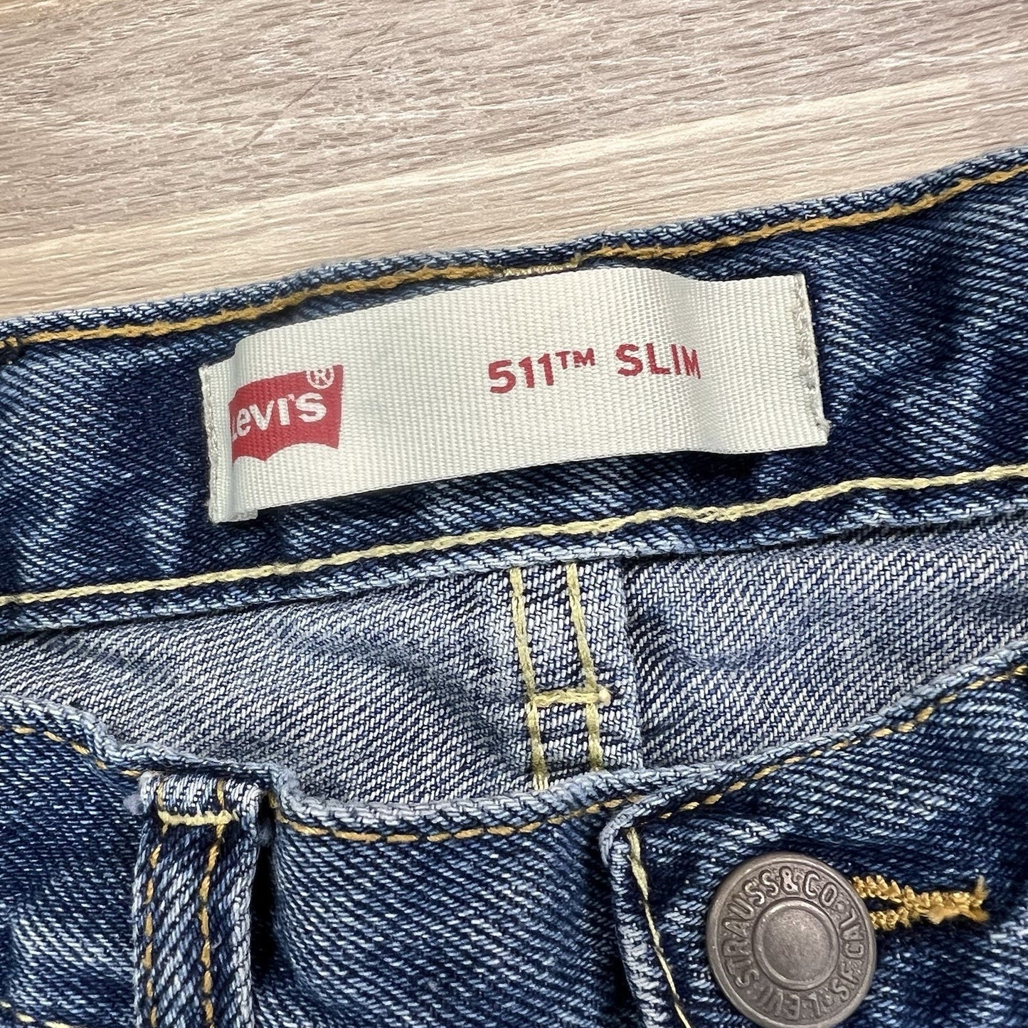 Levi’s 511 Slim Fit Kids Size 8 Distressed Denim Shorts Dark Adjustable - JL498