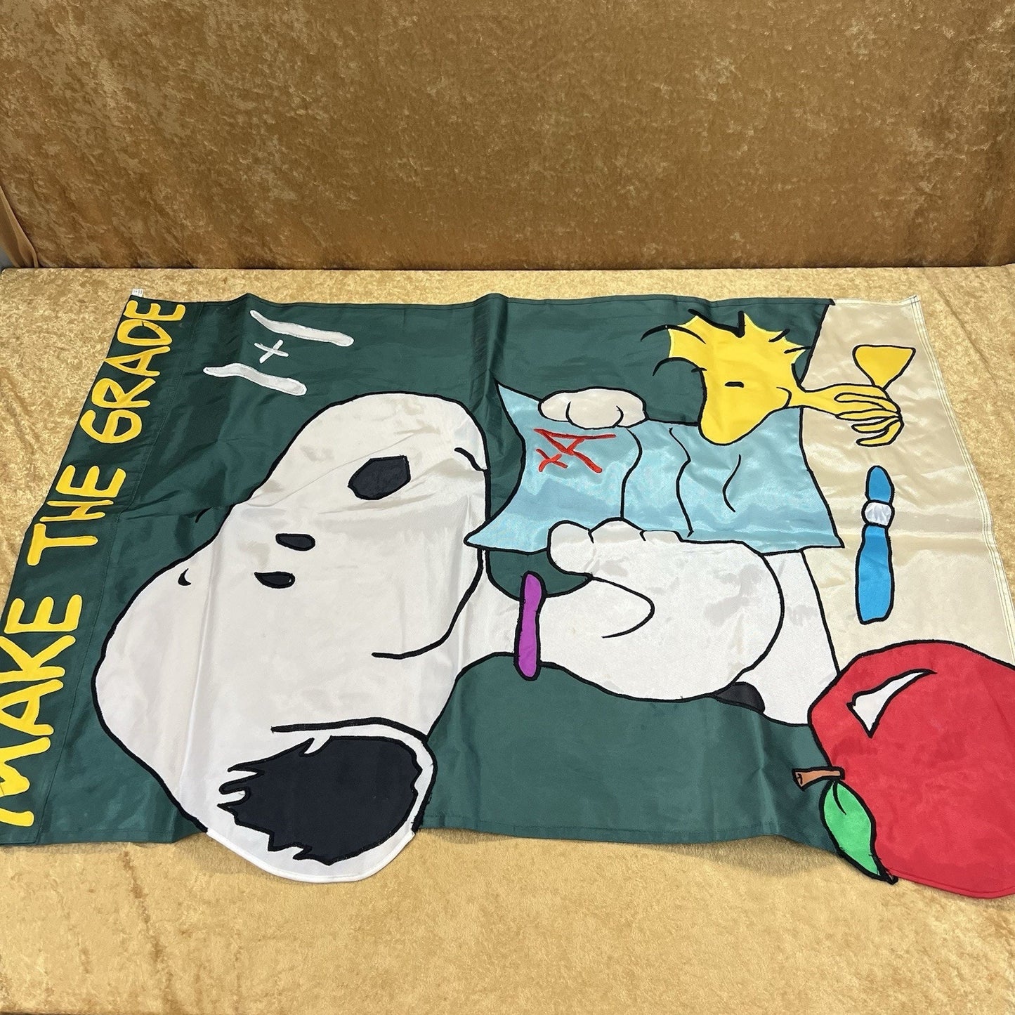 Vintage Peanuts Snoopy & Woodstock Stitched Double Sided Banner Make The Grade