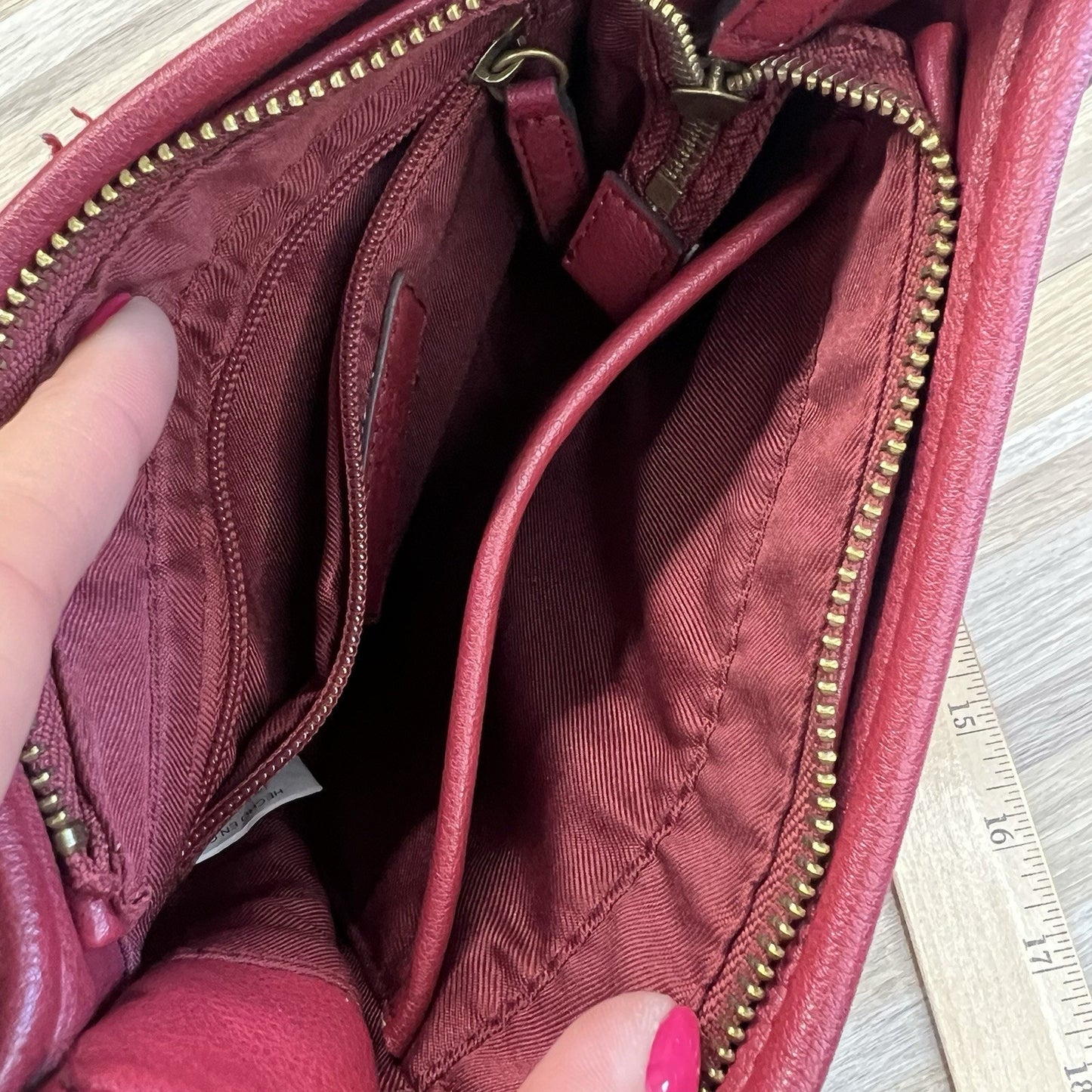 Frye and Co Handbag Crossbody Purse Maroon Vegan Leather - JL374