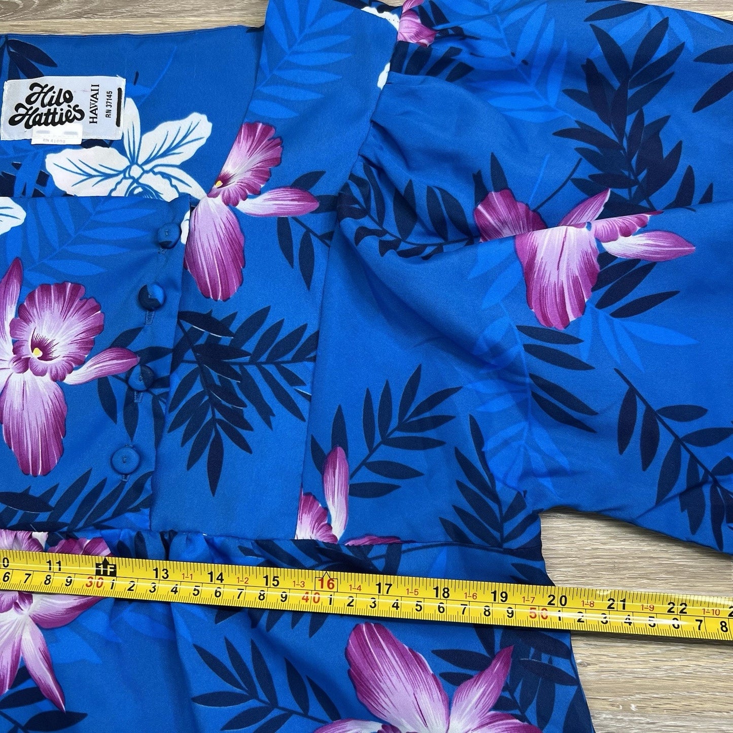 VTG Hilo Hattie’s Hawaii Floral Blue Muumuu Single Pocket One Size Long- JL396