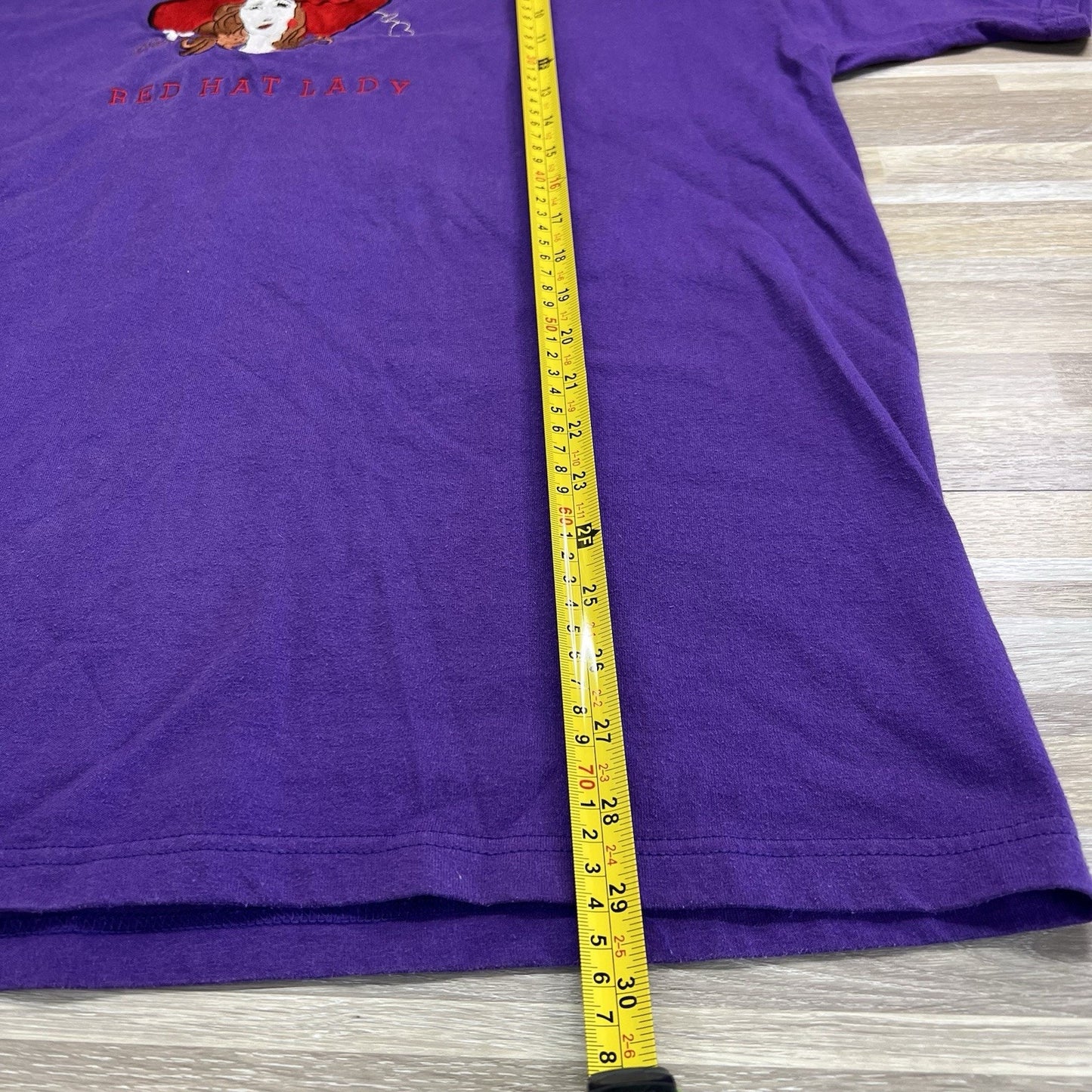 VTG Red Hat Society Women’s T Shirt Purple Size XL Embroidered - JL485