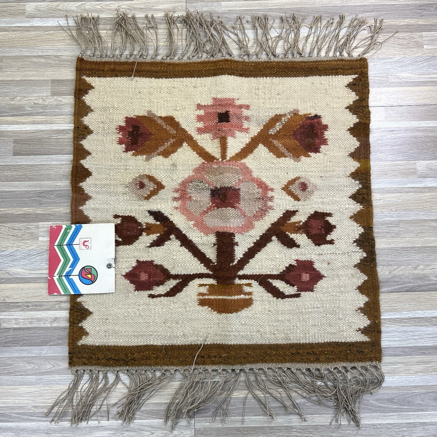 VTG Cepelia Kilim Polish Small Hand Woven Rug Decor Original Tag 20” - JL453