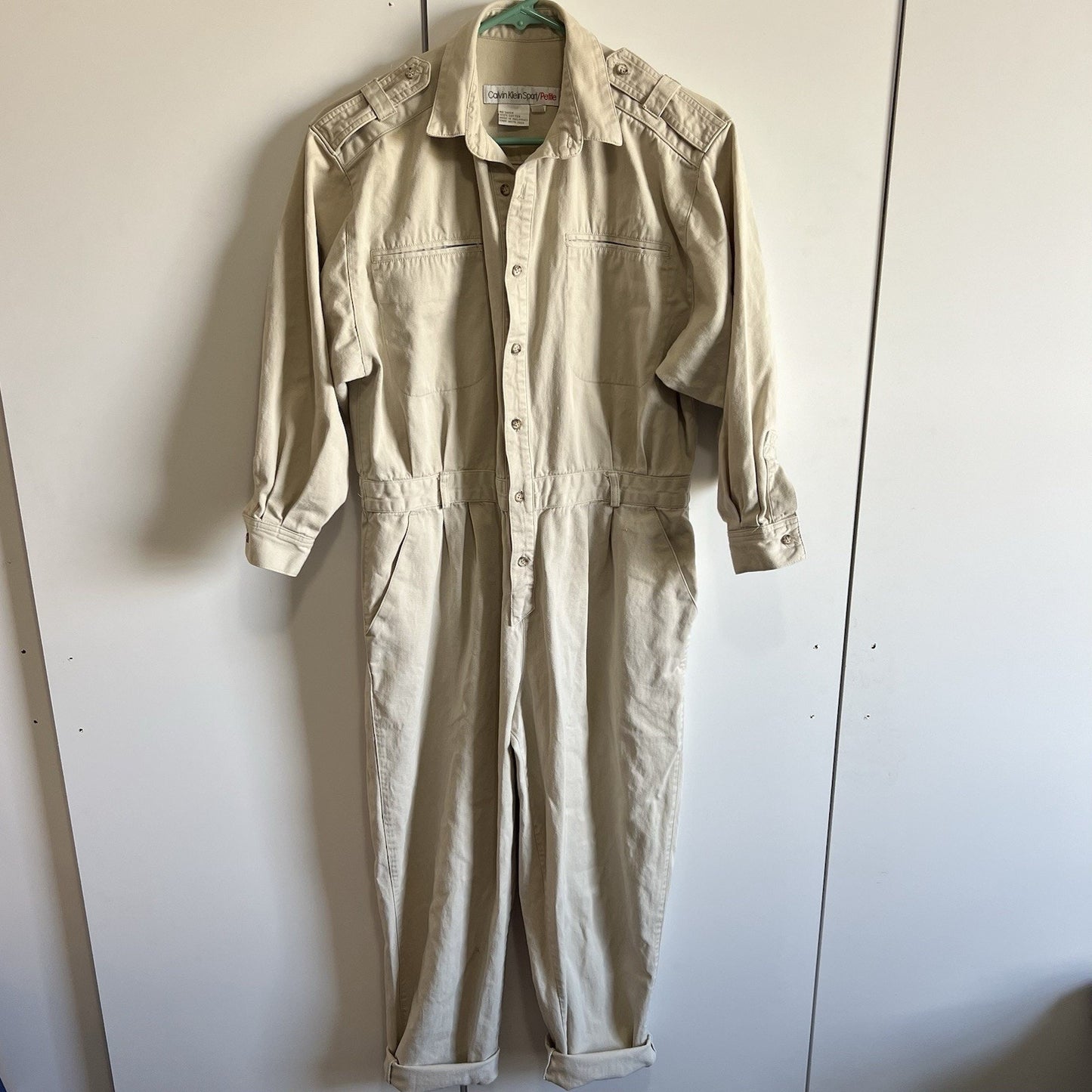 VTG Calvin Klein Sport Women's M Petite Jumpsuit Beige Cotton - 2S582