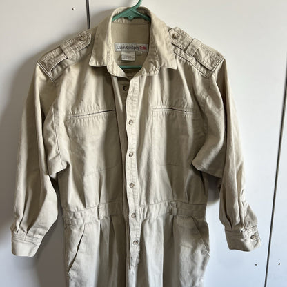 VTG Calvin Klein Sport Women's M Petite Jumpsuit Beige Cotton - 2S582