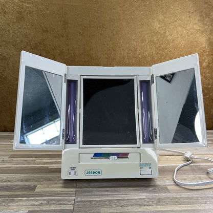 VTG Jerdon JGL9W Tri Fold Two Sided Lighted White Makeup Mirror WORKS - 5D714