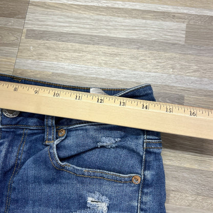 American Eagle Hi-Rise Shortie Denim Shorts Destroyed Size 6 28- JN278
