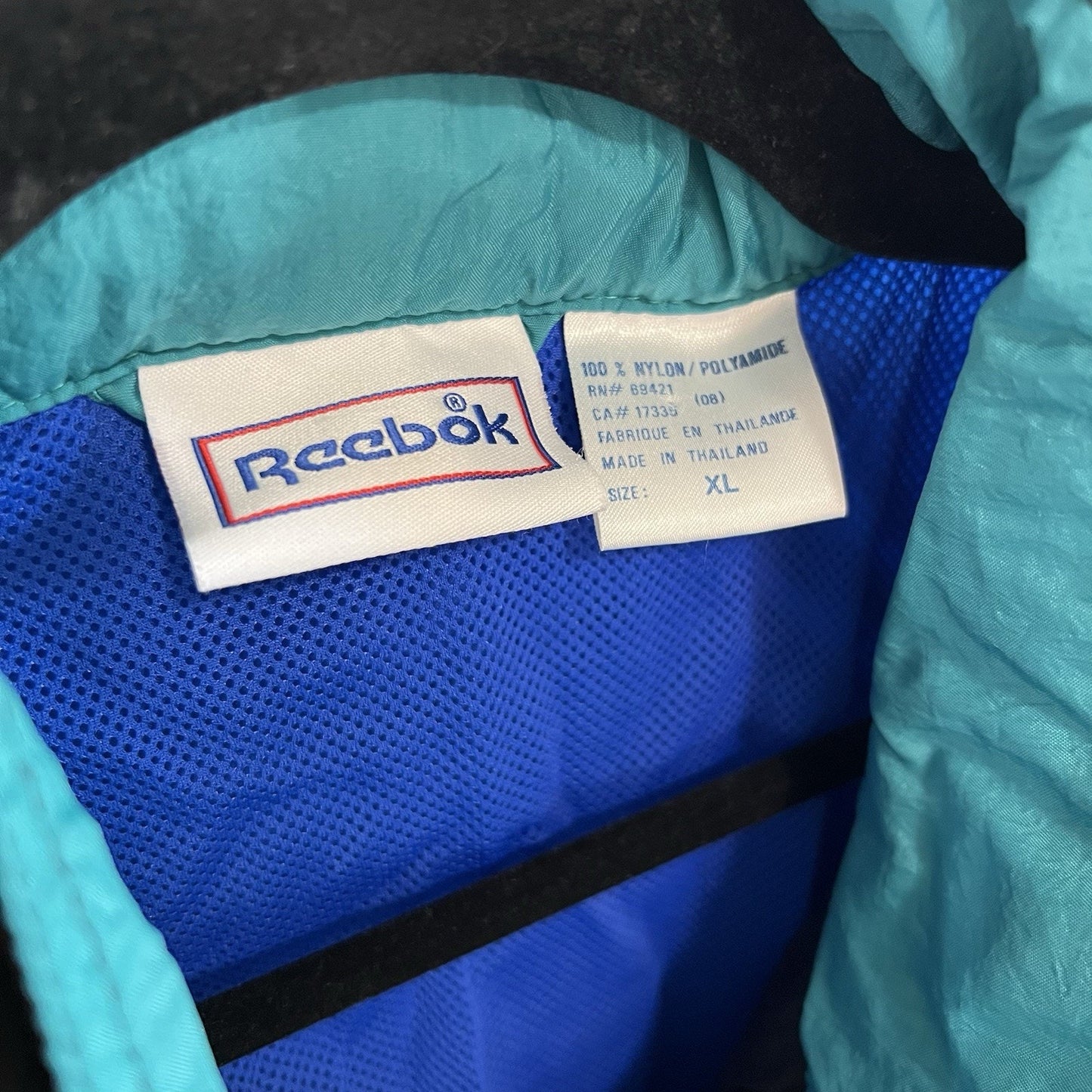 VTG Reebok Men's 90s Windbreaker Jacket Size XL Tuck Away Hood Black Blue -2N666