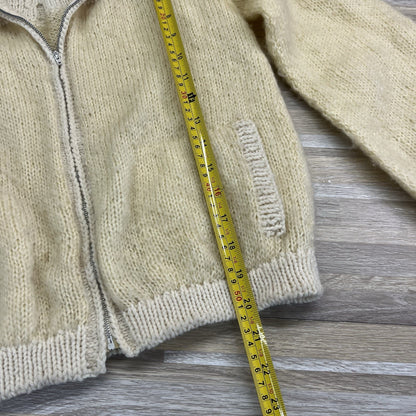 VTG Handmade Zip Up Sweater Women's Large Collar Size S/M Creamy Yellow - 1O648