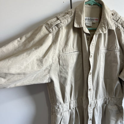 VTG Calvin Klein Sport Women's M Petite Jumpsuit Beige Cotton - 2S582