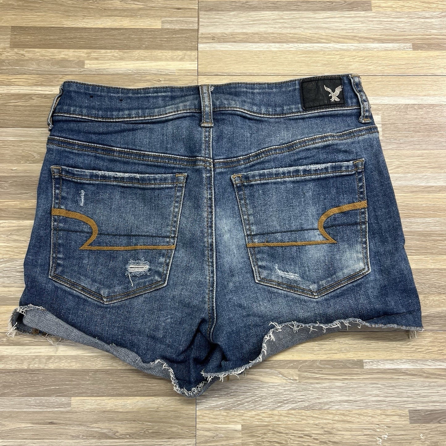 American Eagle Hi-Rise Shortie Denim Shorts Destroyed Size 6 28- JN278