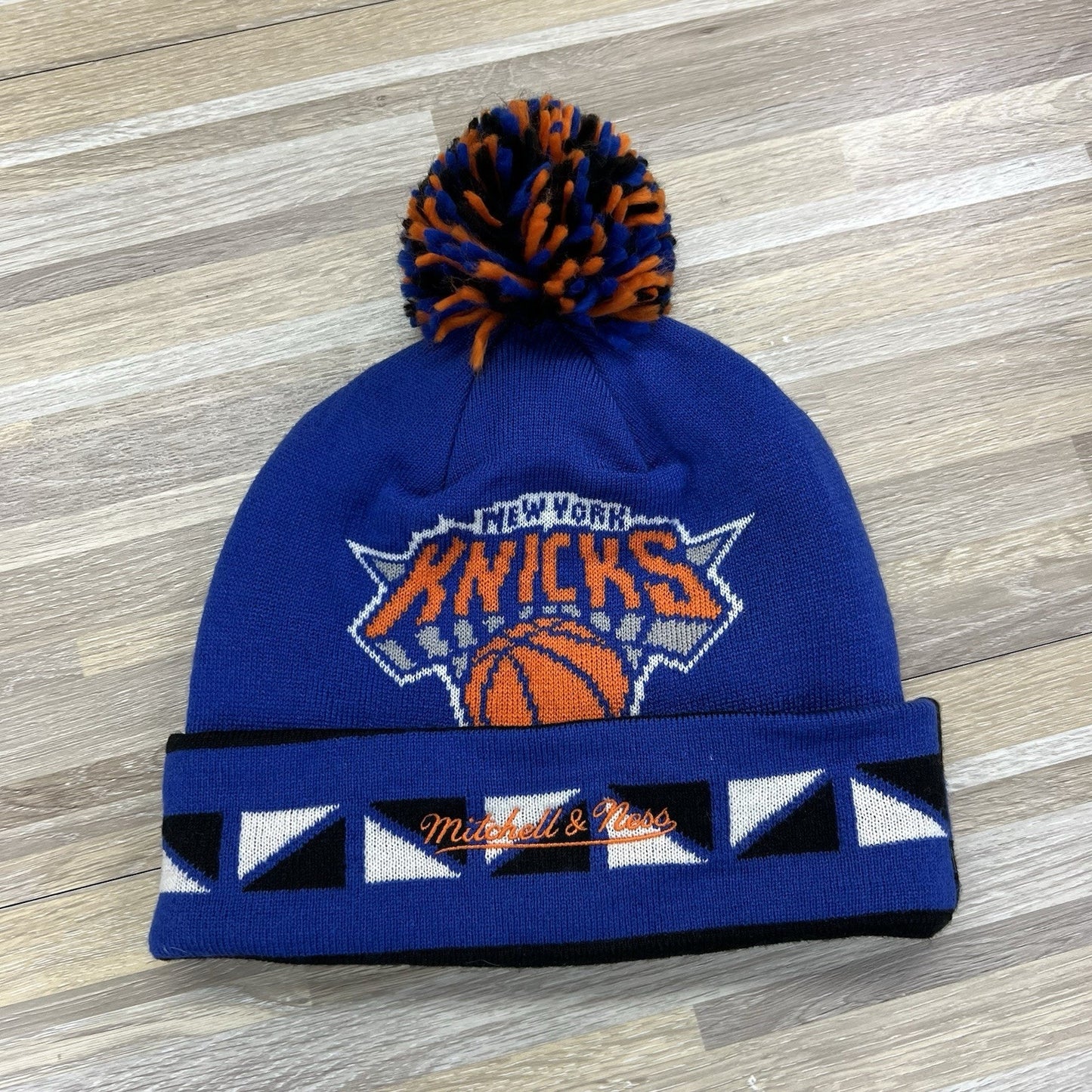 Mitchell Ness New York Knicks Beanie Blue & Black Two Sided Stocking Cap - 2D698