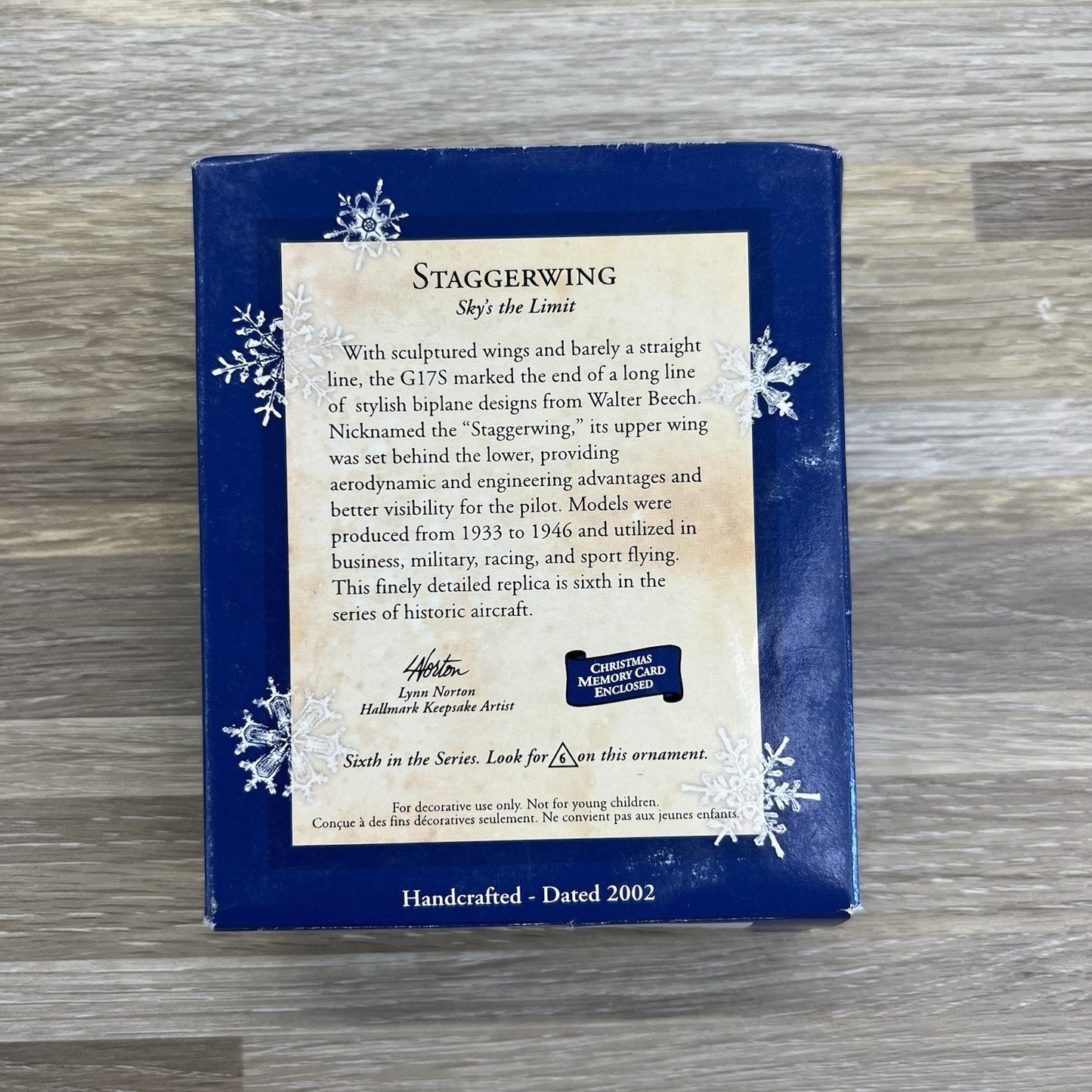 2002 Staggerwing Airplane Hallmark Sky's The Limit Series Ornament - A123