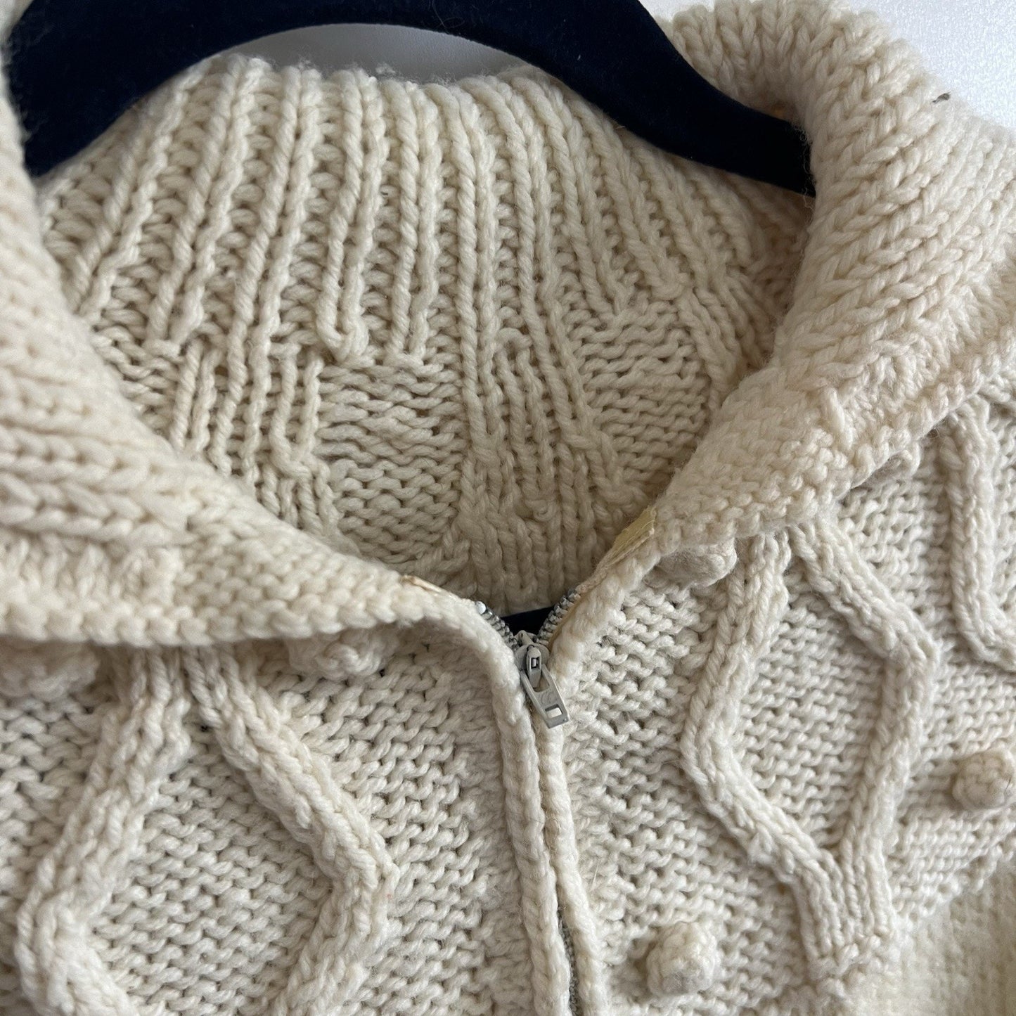 VTG Handmade Zip Up Sweater Women's Large Collar Size S/M Creamy Yellow - 1O648