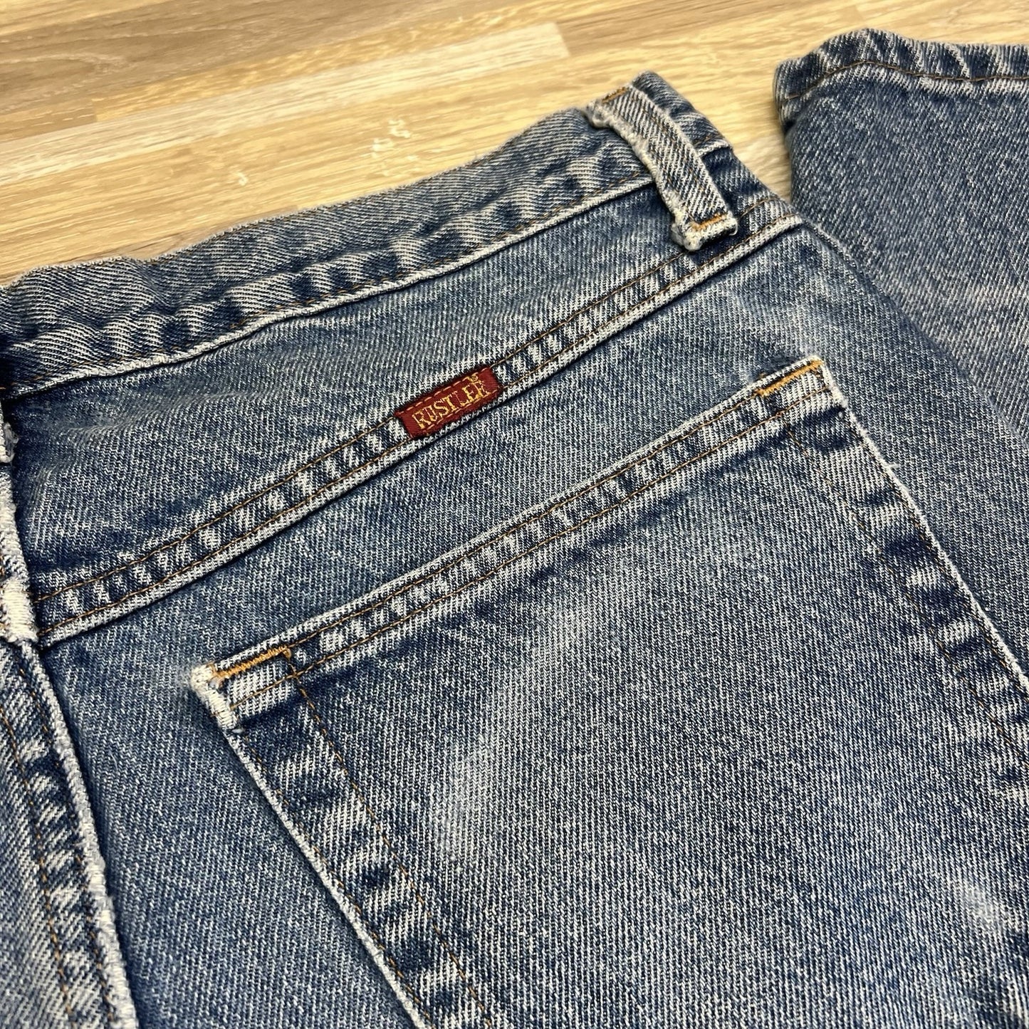 VTG Rustler Denim Blue Jeans 32X33 Workwear Naturally Distressed Cowboy - N683