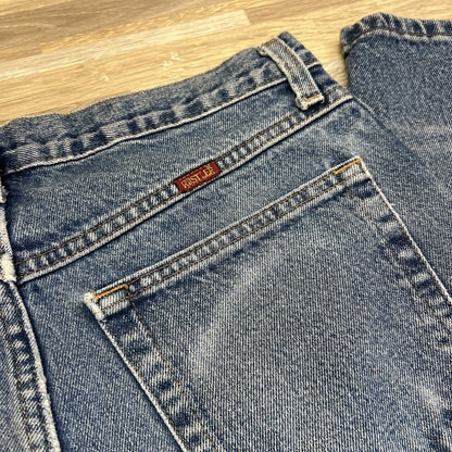 VTG Rustler Denim Blue Jeans 32X33 Workwear Naturally Distressed Cowboy - N683