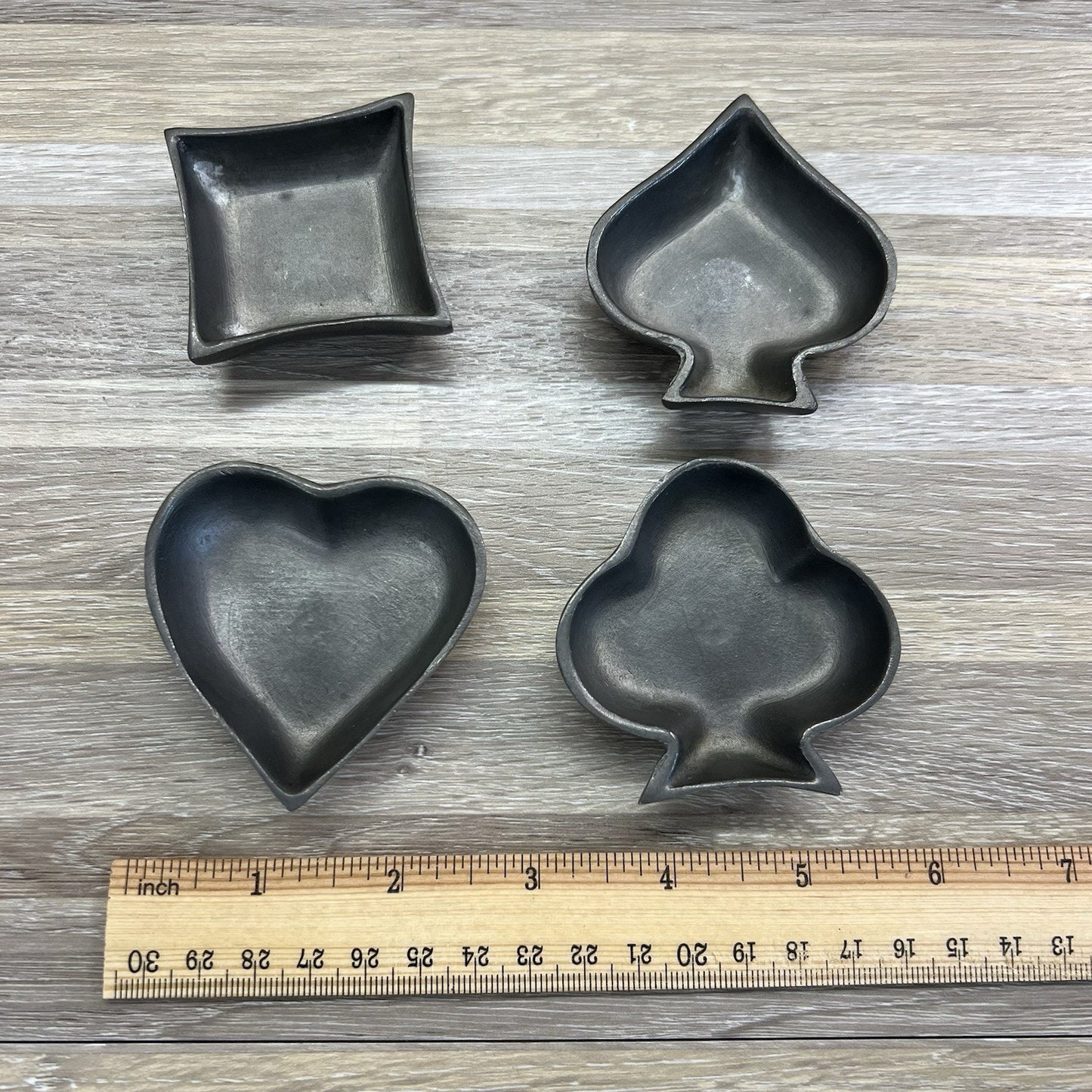 VTG Etain Pur Pewter Cards Suits Mini Ash Trays Hearts Clubs Diamond Spade 6N682