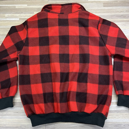 VTG Boss Buffalo Plaid Pullover Fleece Red Black Size Small - JL496