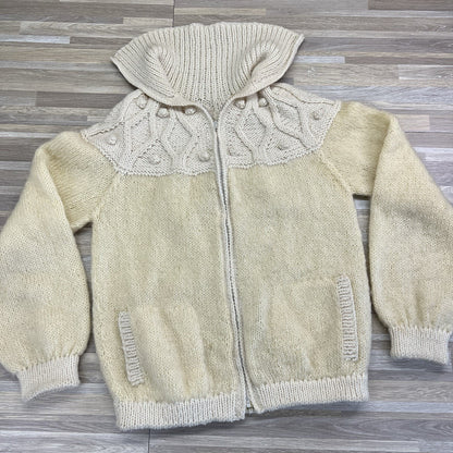 VTG Handmade Zip Up Sweater Women's Large Collar Size S/M Creamy Yellow - 1O648